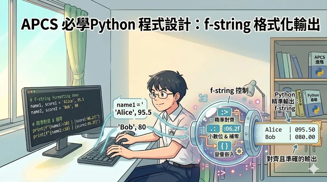 APCS  必學 Python 程式設計：f-string 格式化輸出 