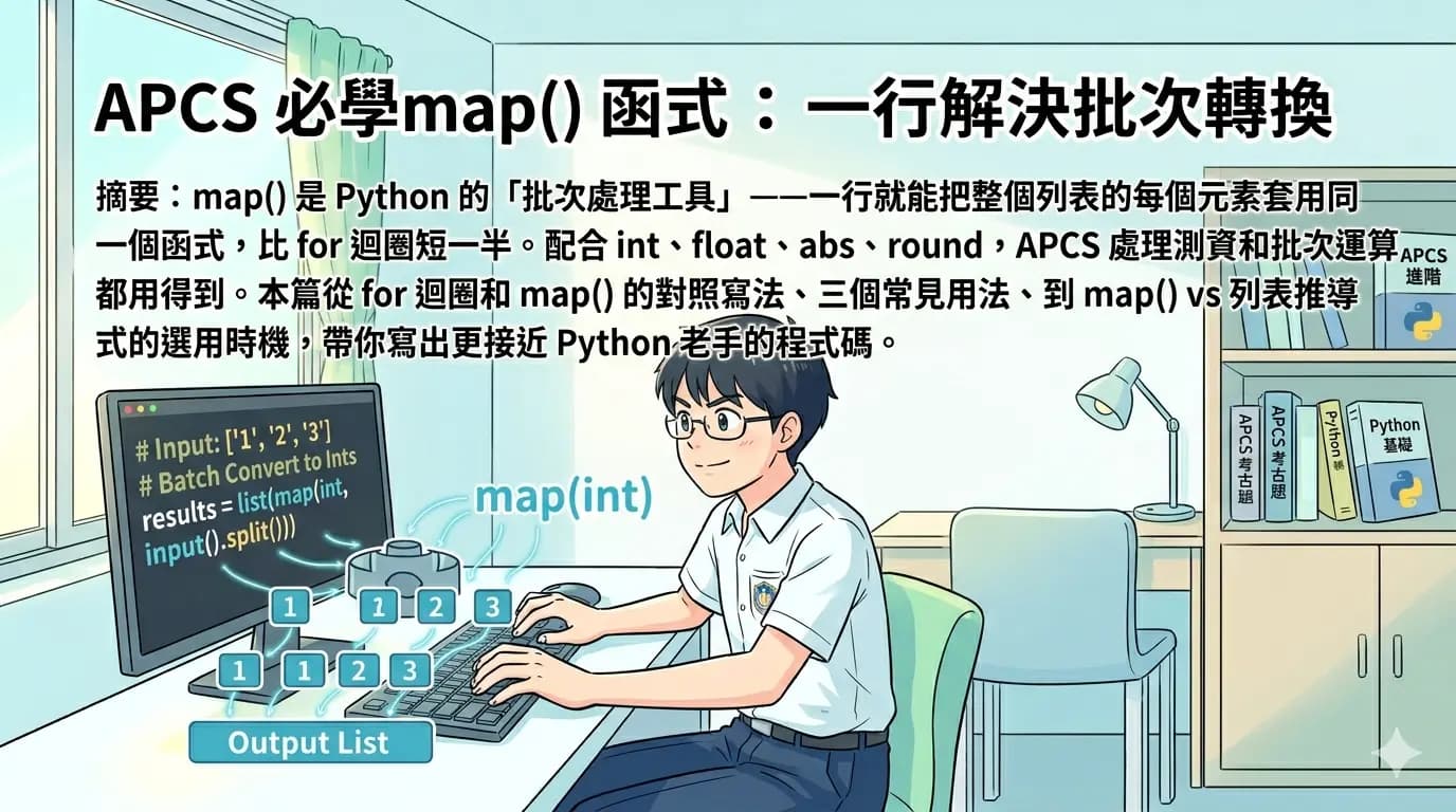 APCS 必學map() 函式 ： 一行解決批次轉換